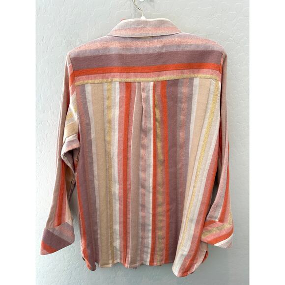 SOFT SURROUNDINGS | Petite Striped Button Front Top Cotton Long Sleeve | Large - Picture 4 of 6